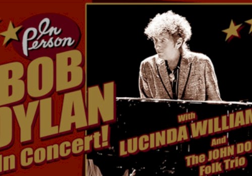 A promotional poster for a Bob Dylan concert featuring Lucinda Williams and The John Doe Folk Trio.