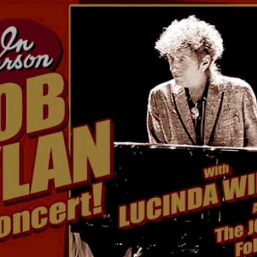 A promotional poster for a Bob Dylan concert featuring Lucinda Williams and The John Doe Folk Trio.