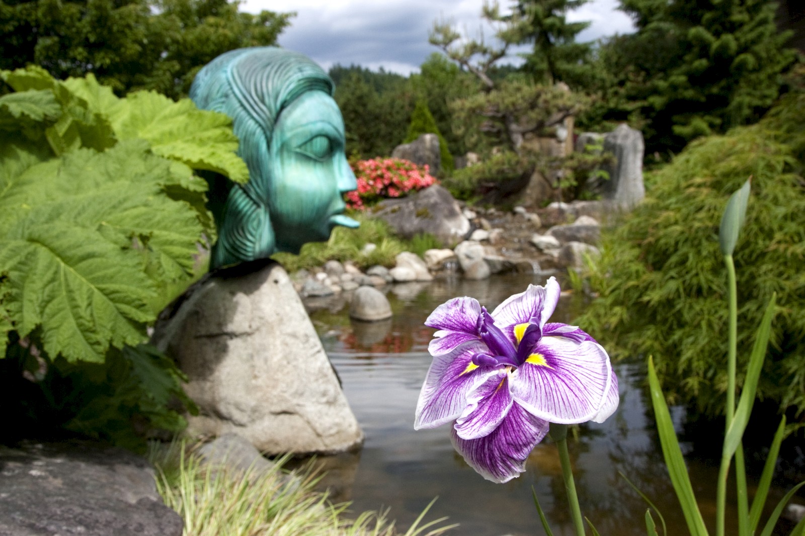 Bronze Sculpture with Iris in Gardens